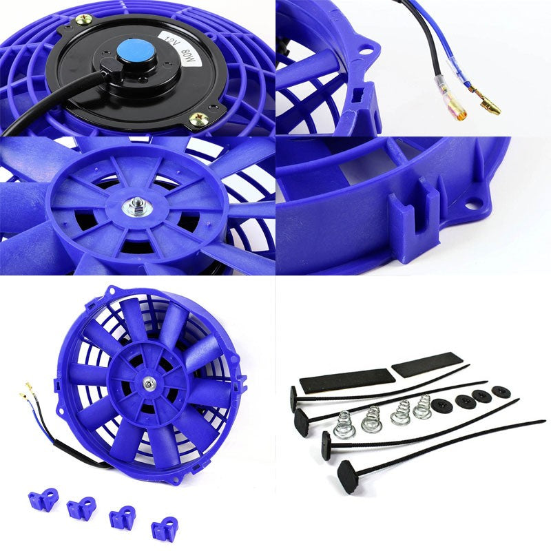 Universal 7" Blue Slim Reversible Electric Radiator Motor Cooling Fan+Mounting-Performance-BuildFastCar