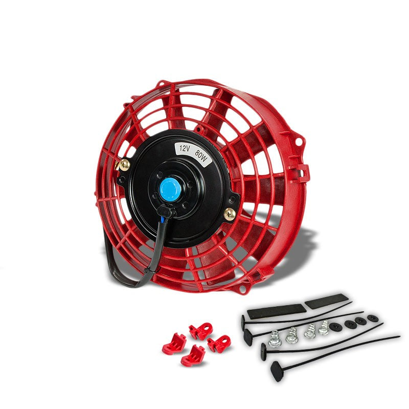 Universal 7" Red Slim Reversible Electric Radiator Motor Cooling Fan+Mounting-Performance-BuildFastCar
