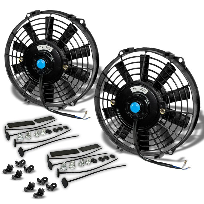 2x Universal 9" Black Slim Electric Radiator Motor Cooling Fan+ Front Mounting-Performance-BuildFastCar