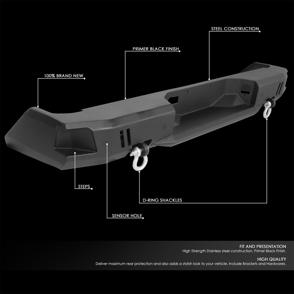 Black Steel Off Road Heavy Duty Rear Bumper For 14-19 Toyota Tundra V6/V8 DOHC