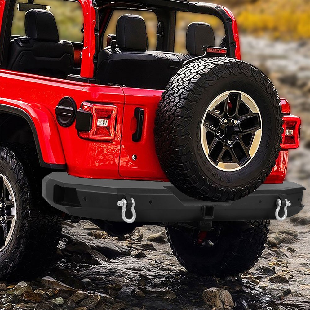 Black Steel Off Road Heavy Duty Rear Bumper For 18-19 Jeep Wrangler 2.0L/3.6L