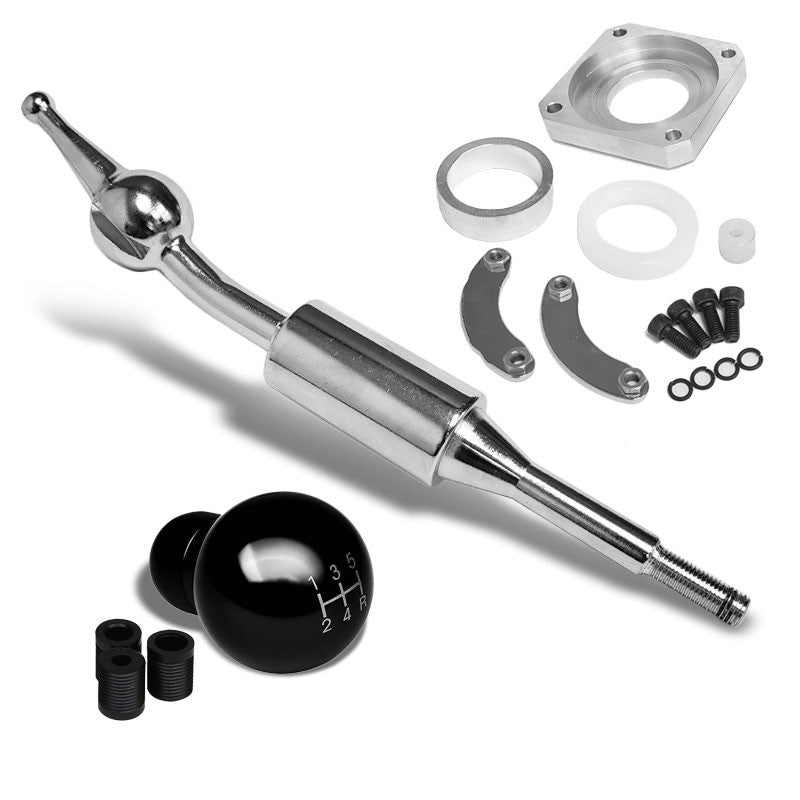 Black/White Round 5S Short Throw Shifter+Shift Knob For 89-98 240SX S13 S14-Shifter Components-BuildFastCar-BFC-SHT-NS13+SHIFTKNOB-ROUND5SP-BK