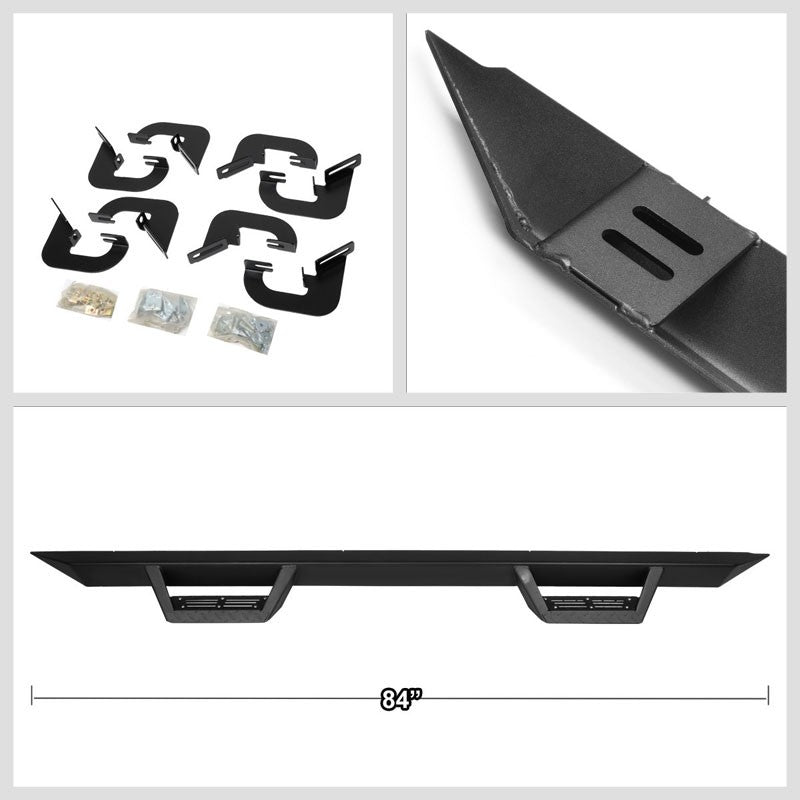 Black Step-Down Running Board Nerf Bar 07-18 Silverado Sierra 1500 Crew Cab BFC-RUNB-G222-0019