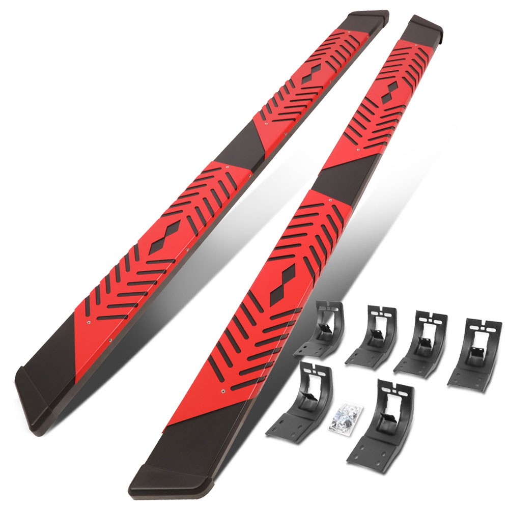 Black/Red Flat Board Steel Pad Running Board Nerf Bar 09-18 Ram Extended Cab BFC-RUNB-Z-8194-BKRD