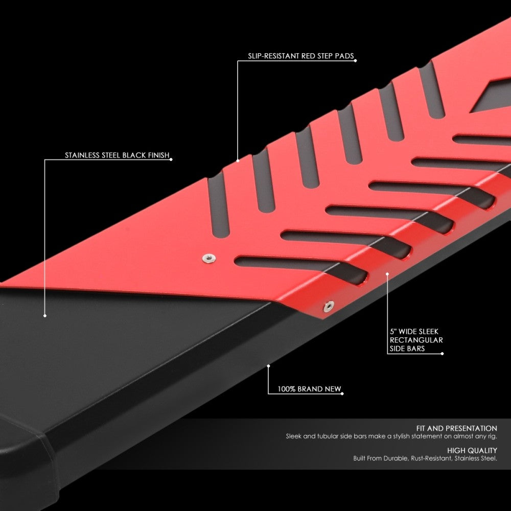 Black/Red Flat Board Steel Pad Running Board Nerf Bar 09-18 Ram Extended Cab BFC-RUNB-Z-8194-BKRD