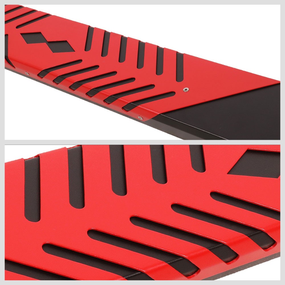 Black/Red Flat Board Steel Pad Running Board Nerf Bar 09-18 Ram Extended Cab BFC-RUNB-Z-8194-BKRD