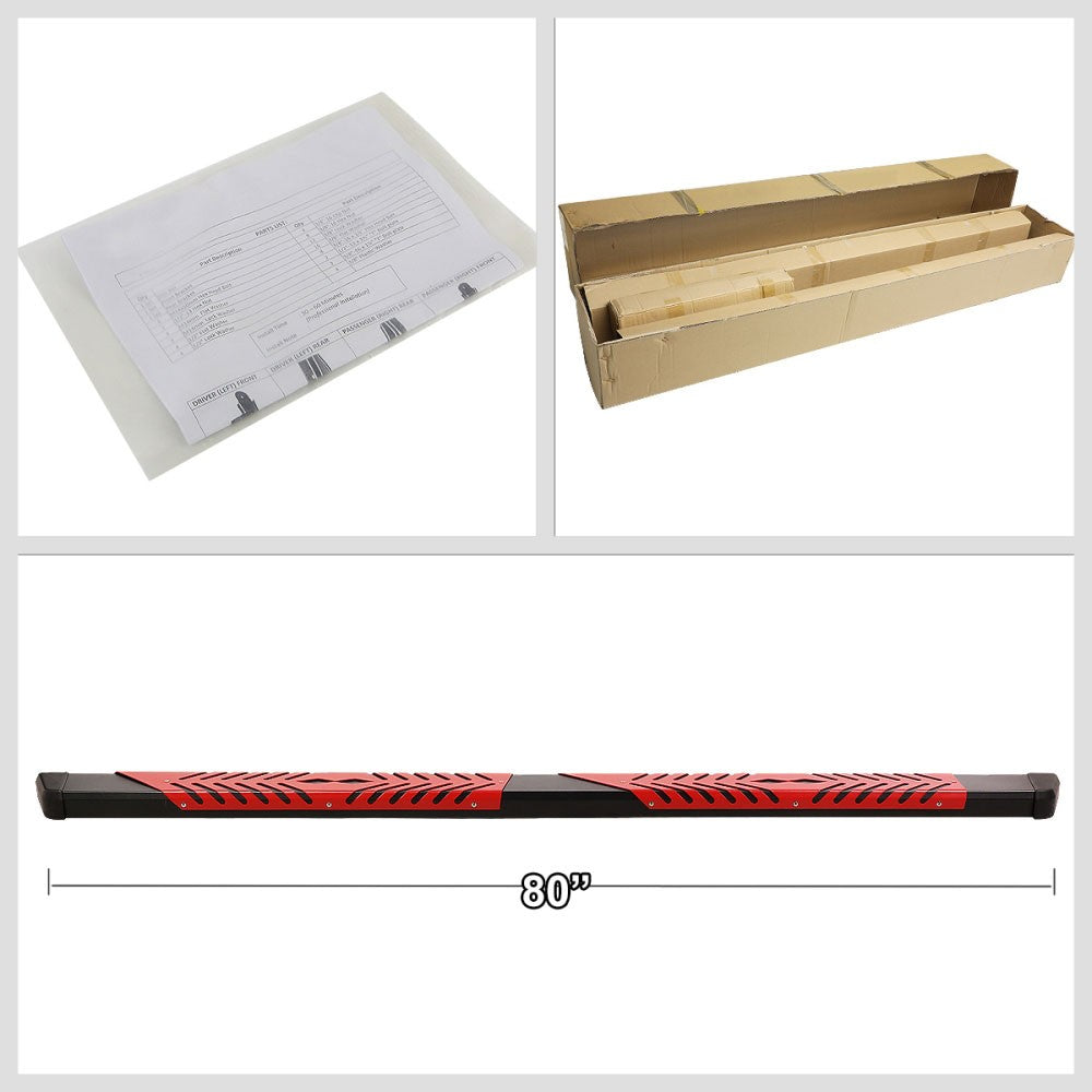Black/Red Flat Board Steel Pad Running Board Nerf Bar 09-18 Ram Extended Cab BFC-RUNB-Z-8194-BKRD