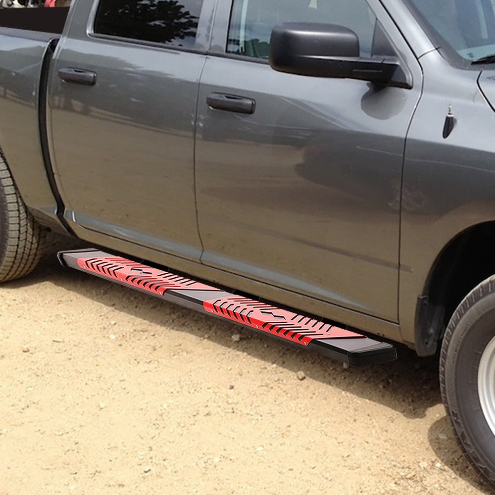 Black/Red Flat Board Steel Pad Running Board Nerf Bar 09-18 Ram Extended Cab BFC-RUNB-Z-8194-BKRD
