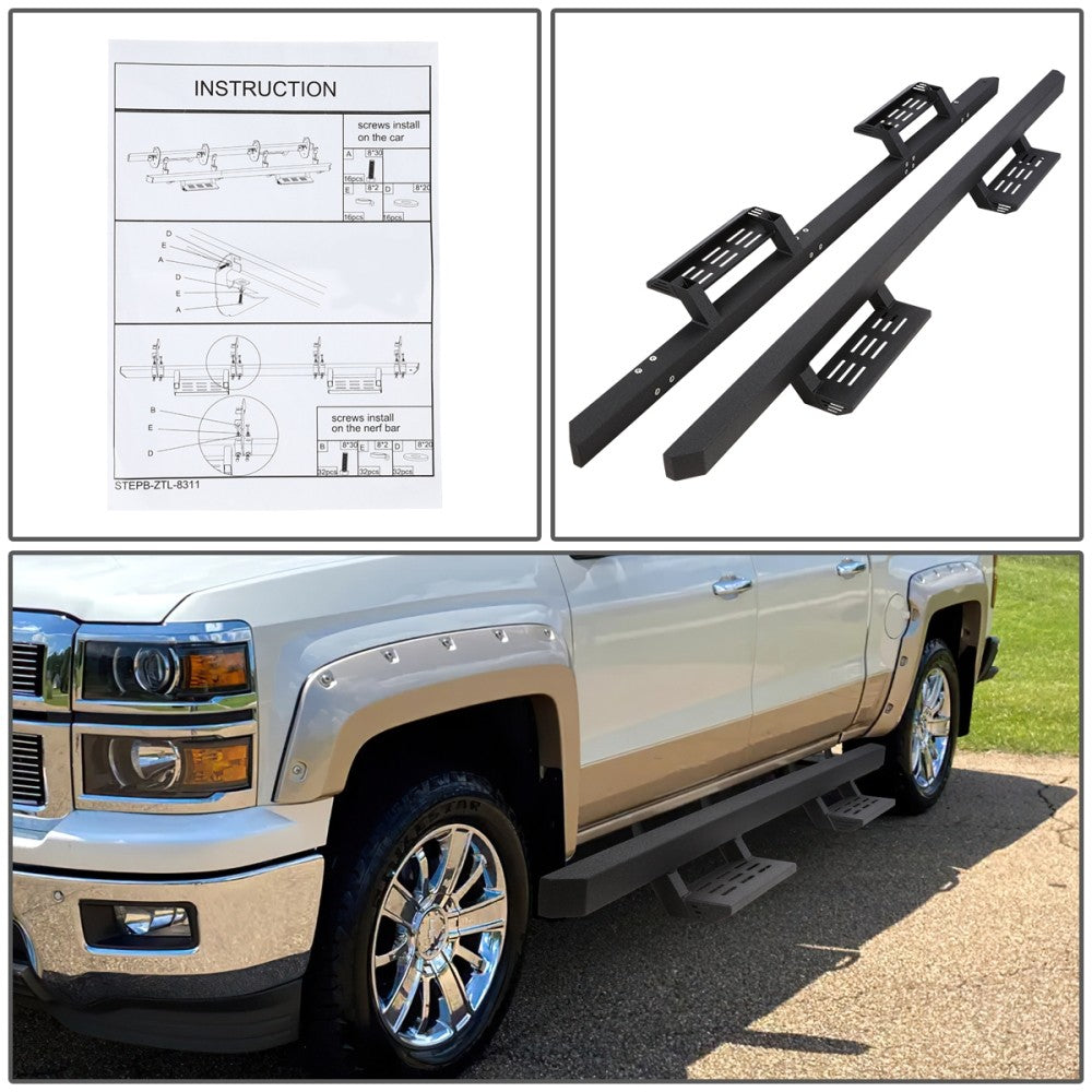 Black Lower Cleat Steps Running Boards 07-18 Silverado Sierra Crew Cab BFC-RUNB-Z-8310