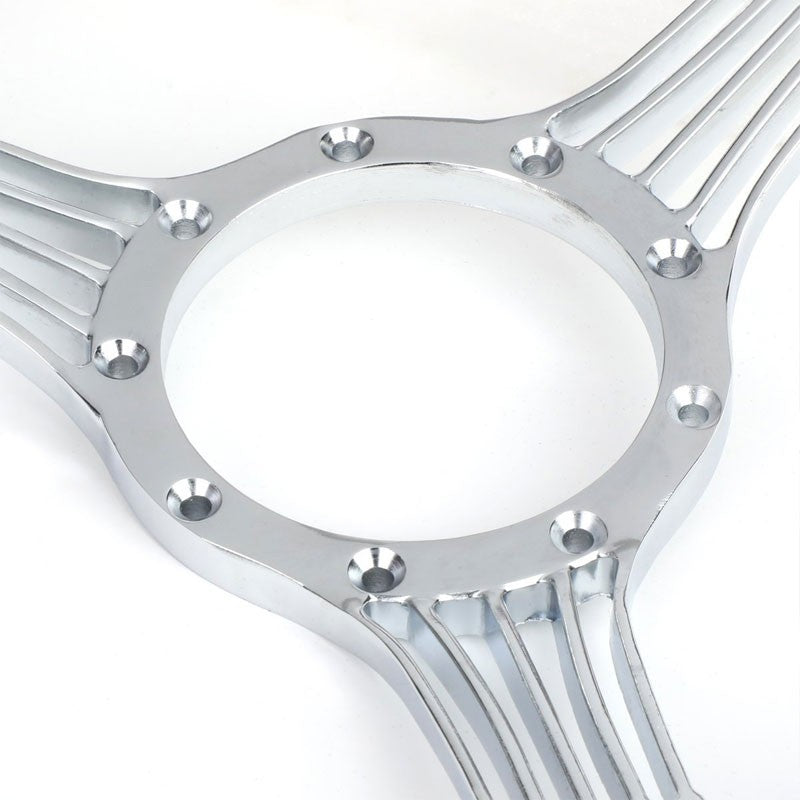 Black Leather/Chrome Banjo String Spokes 340mm 2.25" Deep Dish Steering Wheel-Interior-BuildFastCar