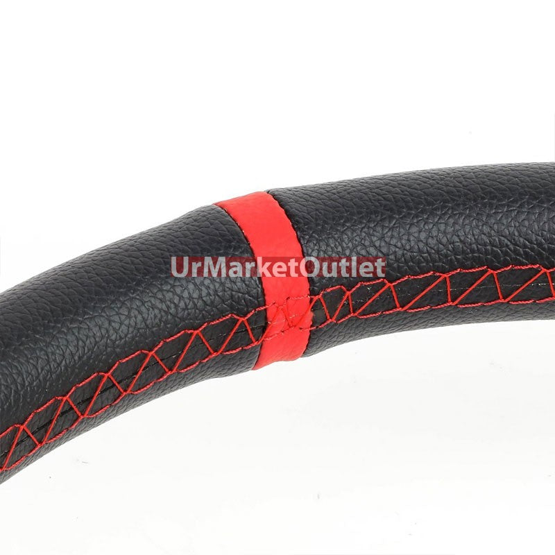 Black Leather/Round Holes Spoke 350mm 3.00" Deep Dish Steering Wheel+Horn Button-Interior-BuildFastCar