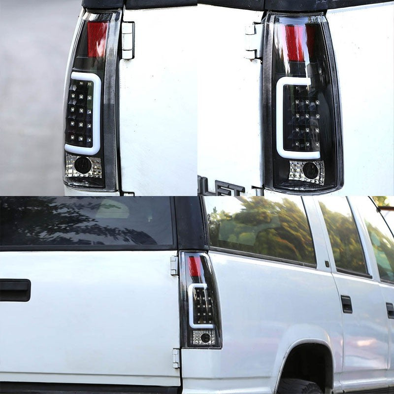 Black/Clear Lens White 3D LED C Bar Tail Lights For Chevy/GMC 89-01 C/K Series-Exterior-BuildFastCar