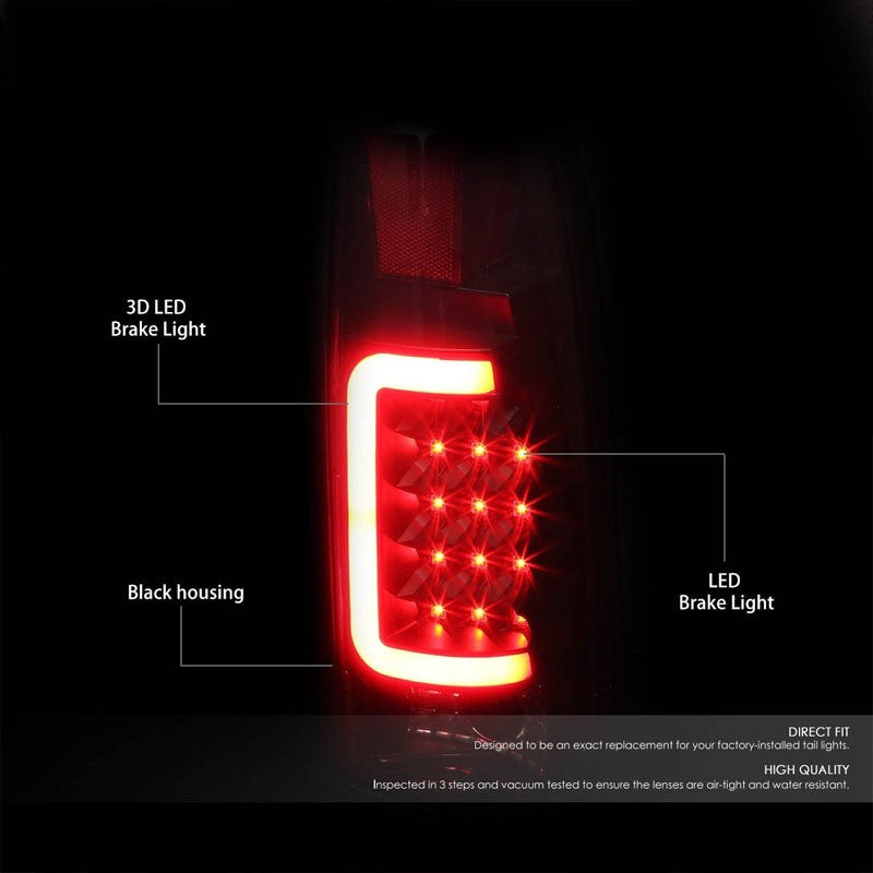 Black/Smoke Lens White 3D LED C Bar Tail Lights For Chevy/GMC 89-01 C/K Series-Exterior-BuildFastCar