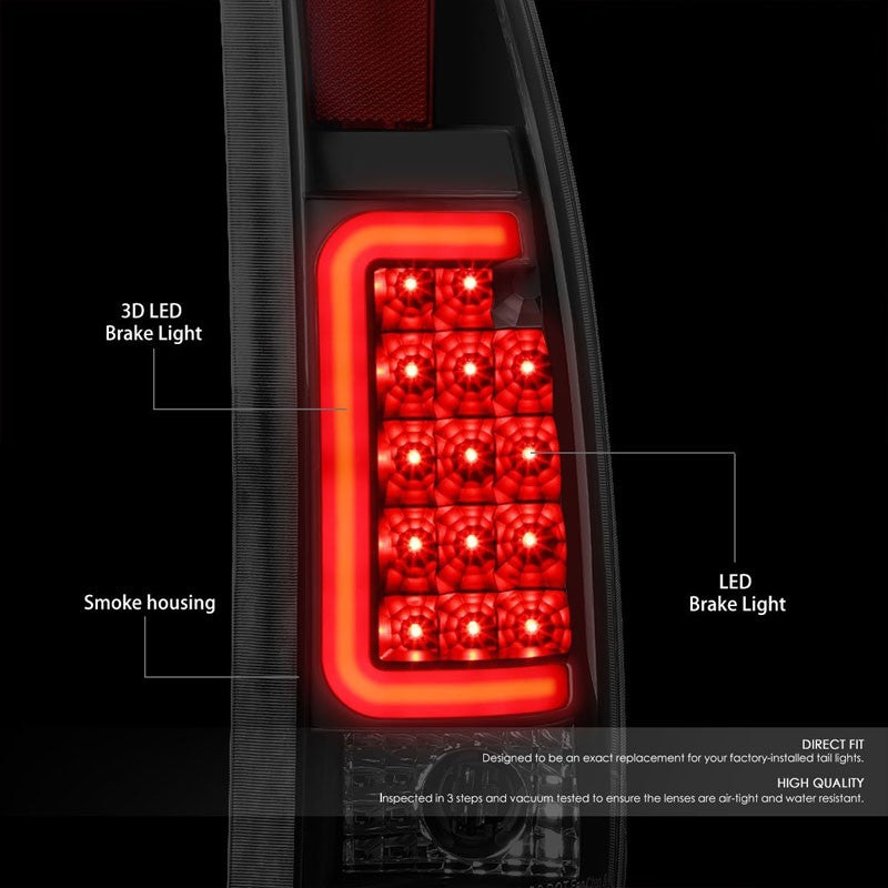 Chrome/Smoke Lens White 3D LED C Bar Tail Lights For Chevy/GMC 89-01 C/K Series-Exterior-BuildFastCar