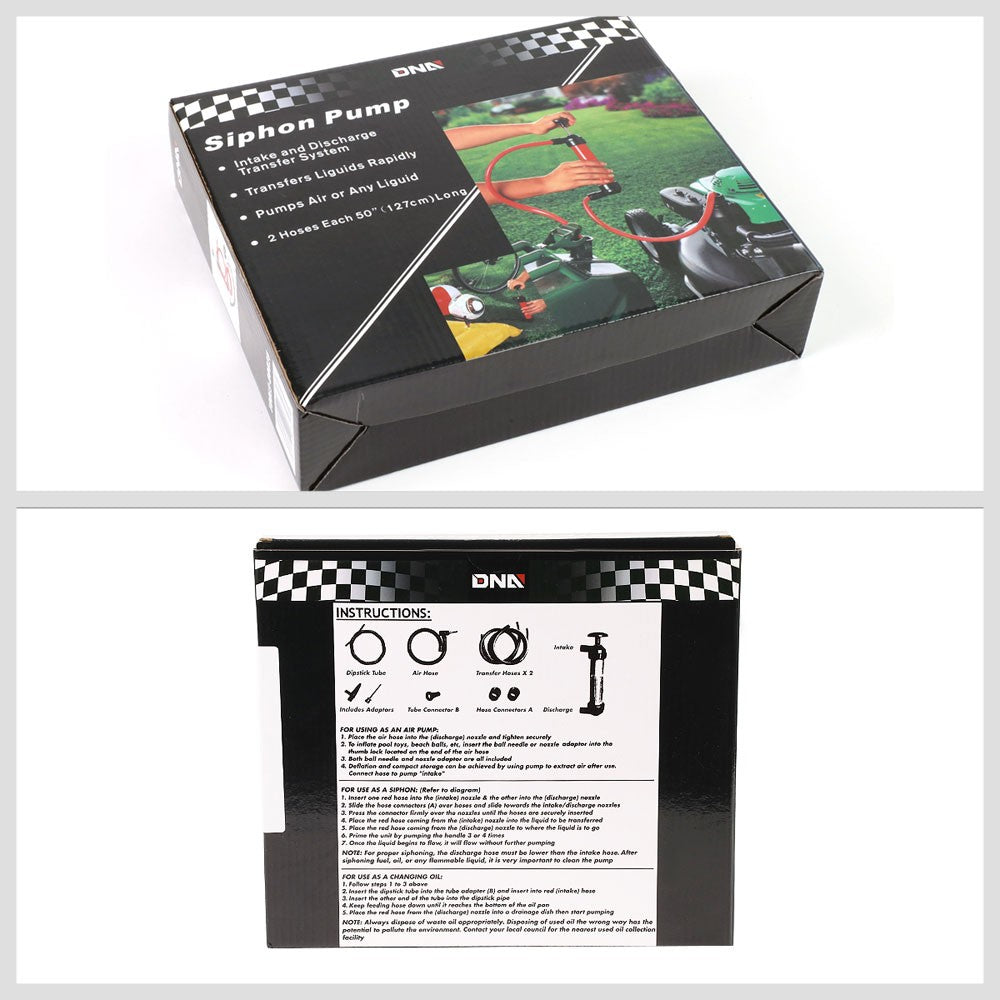 Red Multi-Use Liquid/Gas Siphon Transfer Pump w/50" Hose/Chuck/Inflation Nozzle