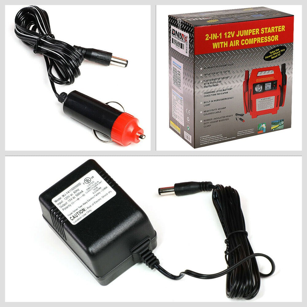 12Volt/300PSI Air Compressor + Rechargeable Jumper Cable Starter Battery Pack