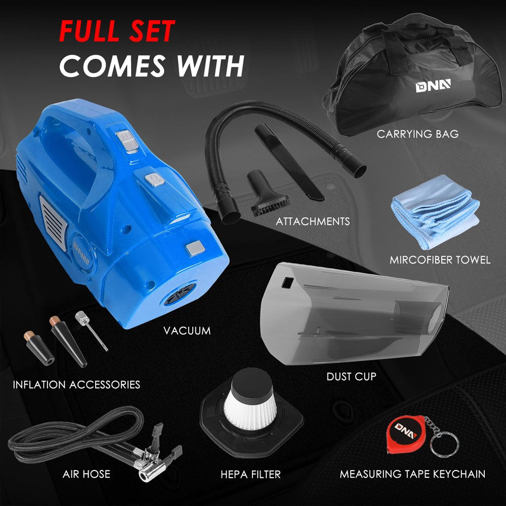 Blue 2In1 Corded Portable Mini Vacuum Cleaner w/LED Light & Air Compressor Pump