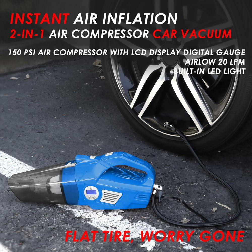 Blue 2In1 Corded Portable Mini Vacuum Cleaner w/LED Light & Air Compressor Pump