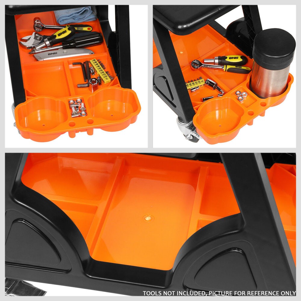 DNA Orange 23" X 13.5" X 10.5" 14.5" Seat Rolling Stool Chair w/Tool Tray