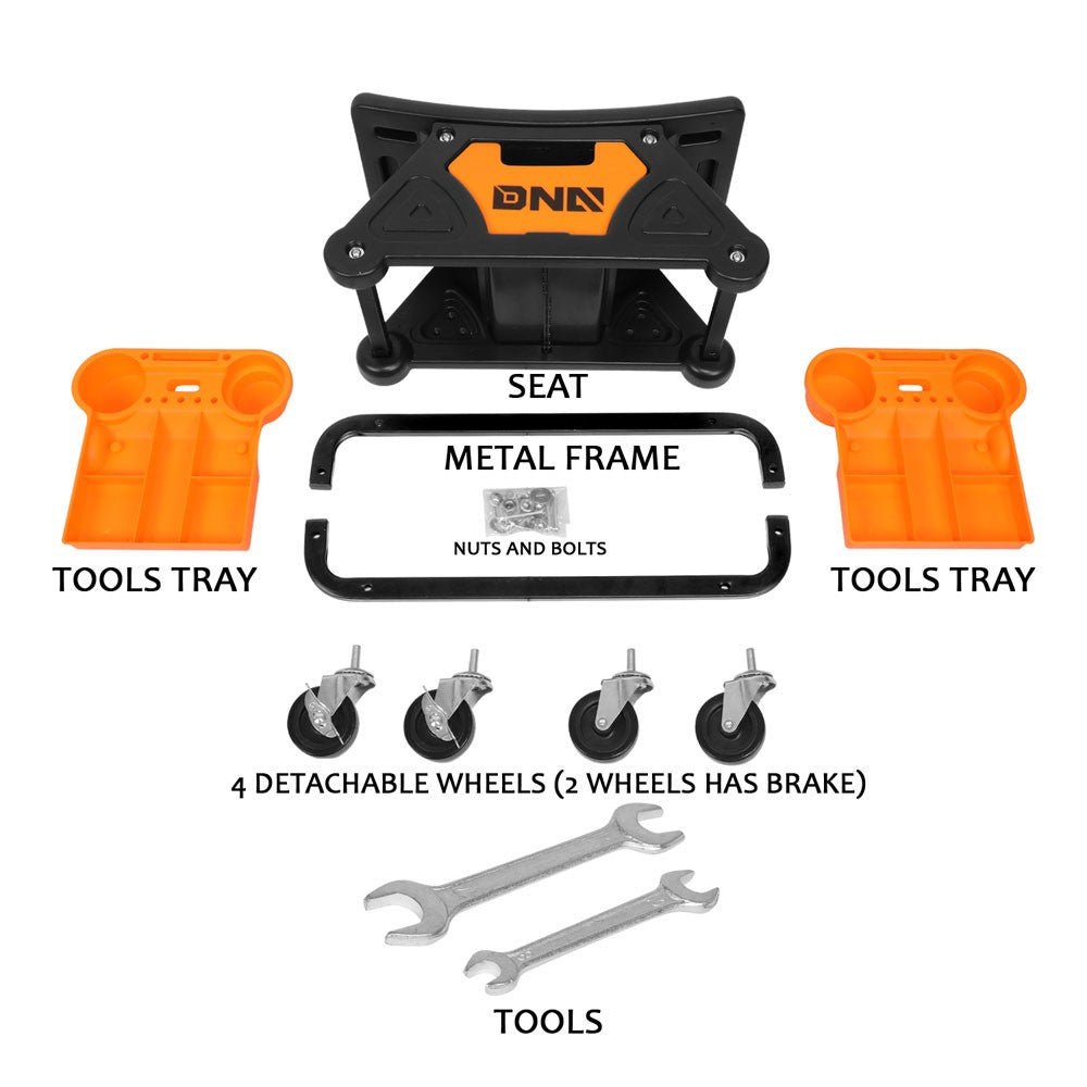 DNA Orange 25.5" X 13" X 12" 17" Seat Rolling Stool Chair w/Tool Tray
