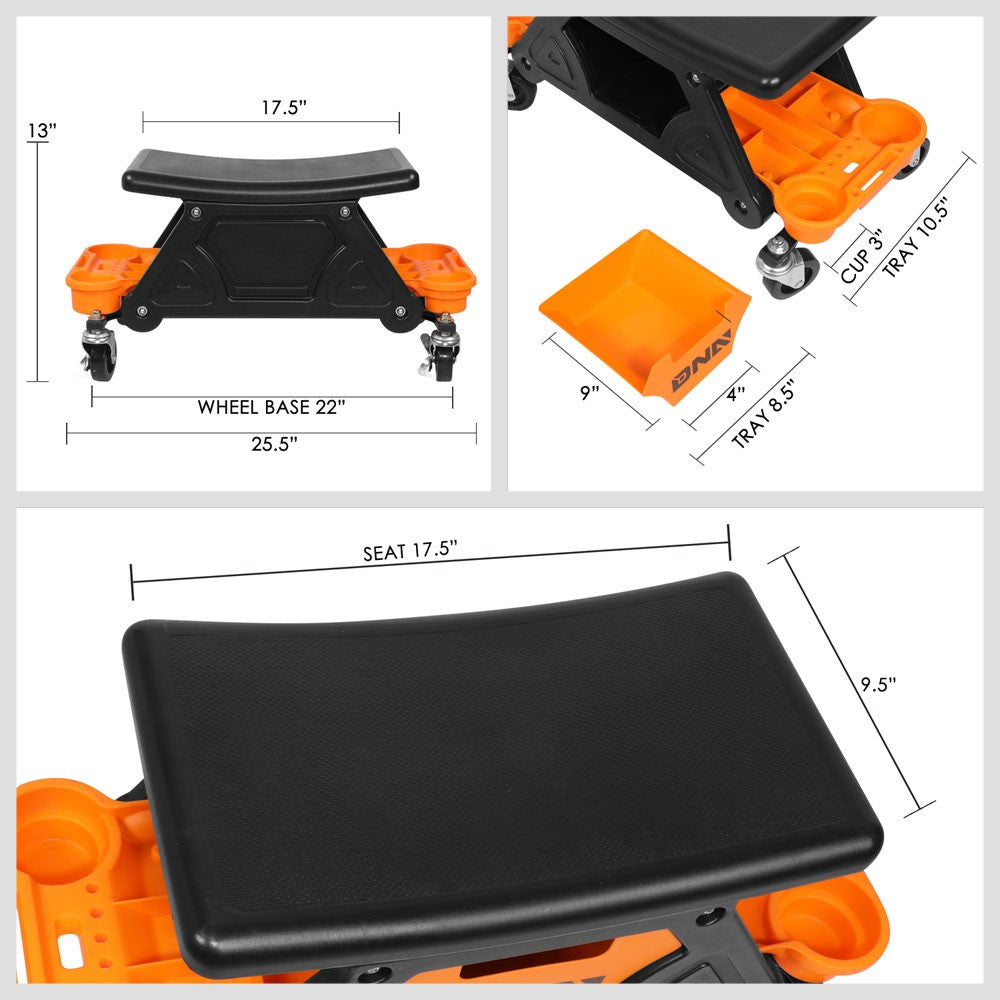 DNA Orange 25.5" X 13" X 12" 17" Seat Rolling Stool Chair w/Tool Tray