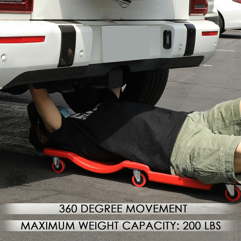 Red 36" X 17" Low Profile Automotive Repair Rolling Creepers w/Padded Headrest