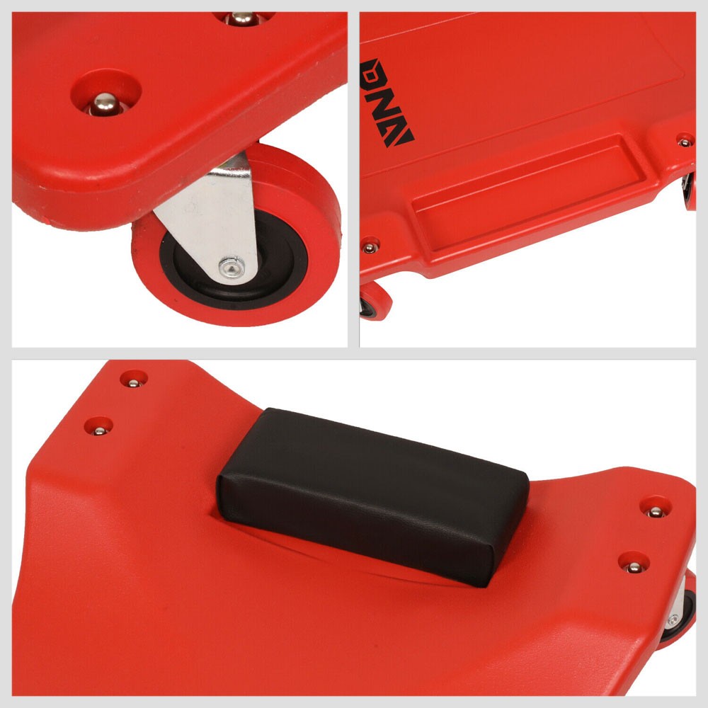 Red 36" X 17" Low Profile Automotive Repair Rolling Creepers w/Padded Headrest