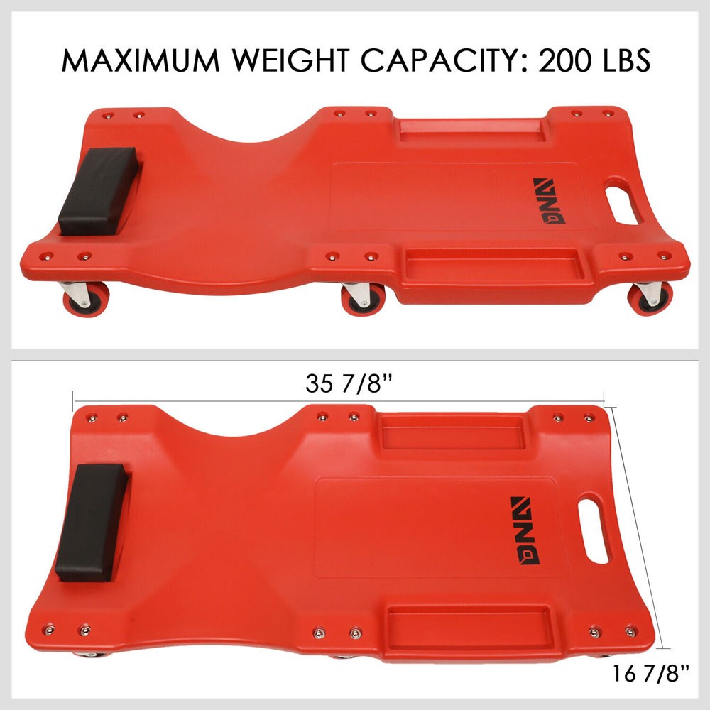 Red 36" X 17" Low Profile Automotive Repair Rolling Creepers w/Padded Headrest