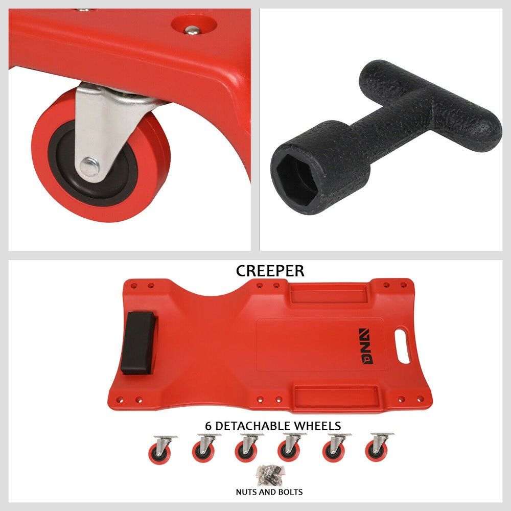 Red 36" X 17" Low Profile Automotive Repair Rolling Creepers w/Padded Headrest