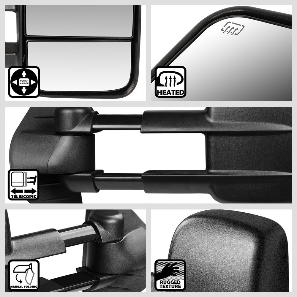 Left/Right Black Towing Side Mirror Powered W/Heated for 07-13 Silverado 1500