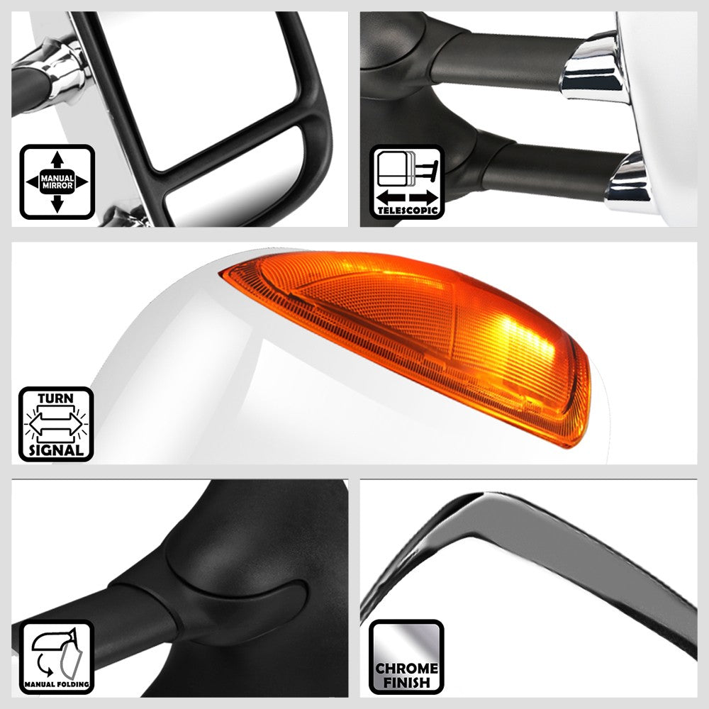 Left/Right Chrome Towing Side Mirror Manual+ LED Turn Signal for 99-07 F-250 SD