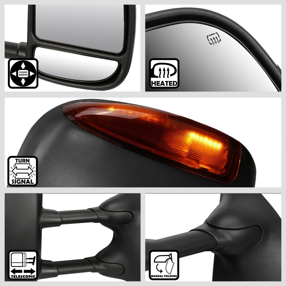 Right Towing Side Mirror Powered W/Heated LED Turn Signal for 99-07 F-450 SD