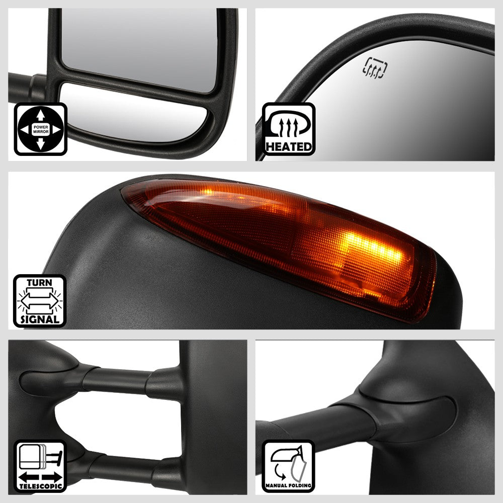 Left/Right Towing Side Mirror Powered W/Heated LED Turn Signal for 99-07 F-350SD