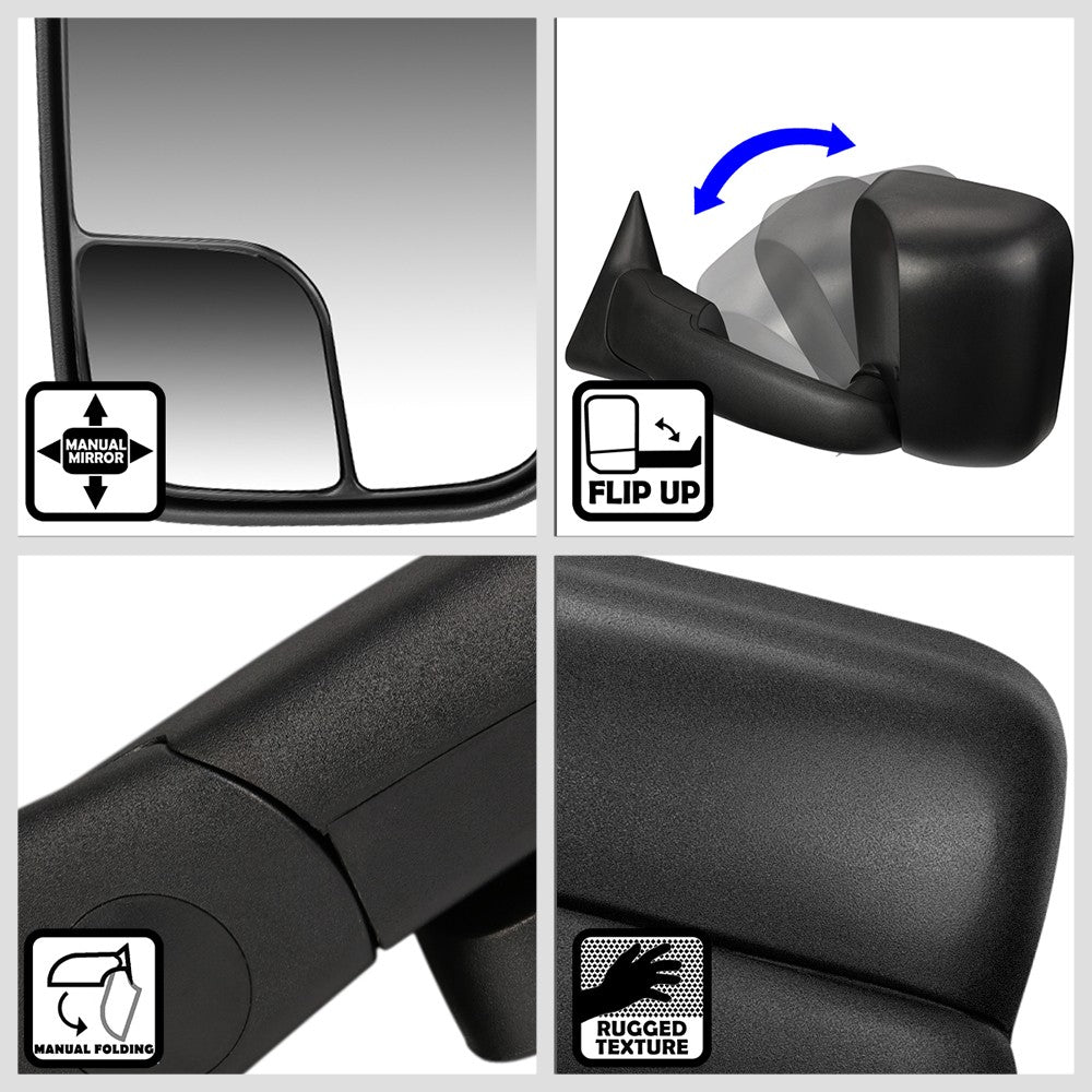 Left/Driver Black Towing Side Mirror Manual Adjustment for 94-02 Ram 2500