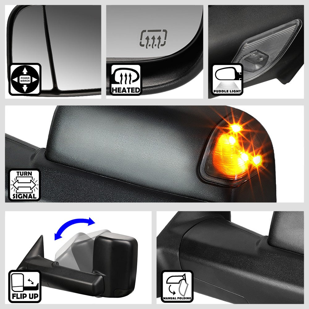 Left/Driver Towing Side Mirror Powered W/Heated Turn Signal for 09-10 Ram 2500
