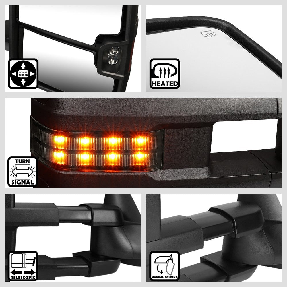 Right Towing Side Mirror Powered+ W/Heated LED Turn Signal for 15-17 Sierra 1500
