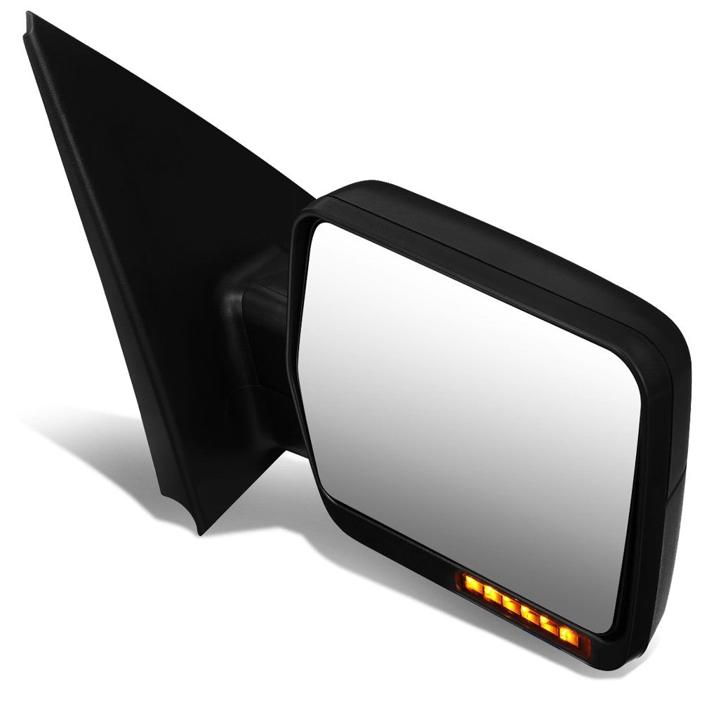 Right Black Towing Side Mirror Manual LED Turn Signal 04-14 F-150 BFC-VMIR-018-T666-BK-AM-R