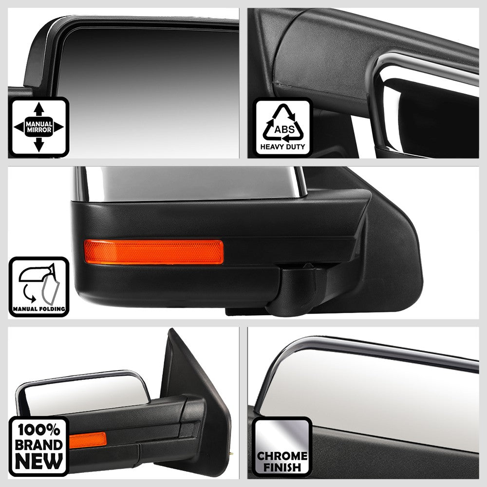 Right/Passenger Chrome Towing Side Mirror Manual Adjustment for 04-14 F-150