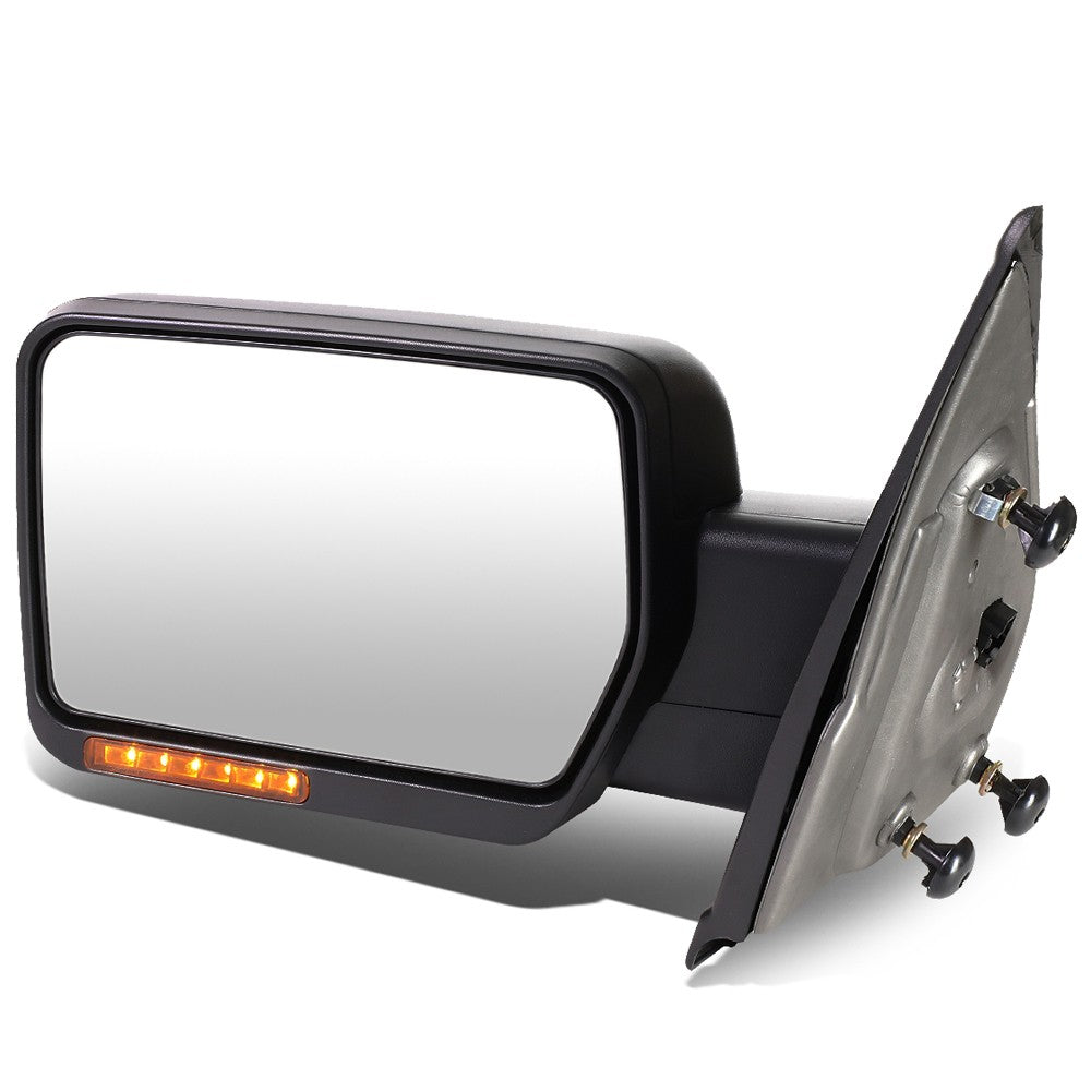 Left Black Towing Side Mirror Manual Adjustment Turn Signal 04-14 F150 BFC-VMIR-019-T666-BK-AM-L