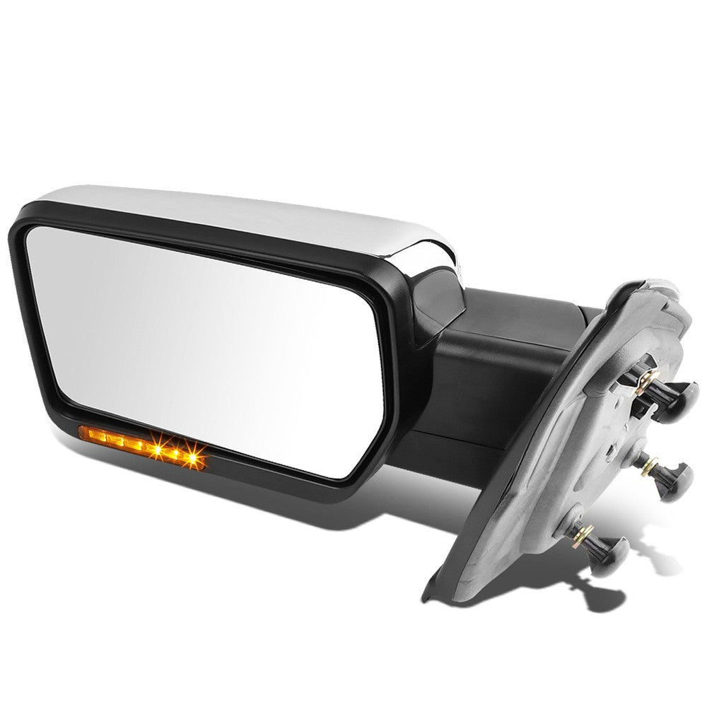 Left Chrome Towing Side Mirror Manual+ Turn Signal 04-14 F-150 BFC-VMIR-019-T666-CH-AM-L
