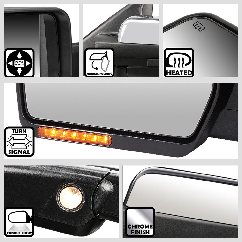 Left/Driver Towing Side Mirror Powered+ W/Heated Turn Signal for 04-14 F-150