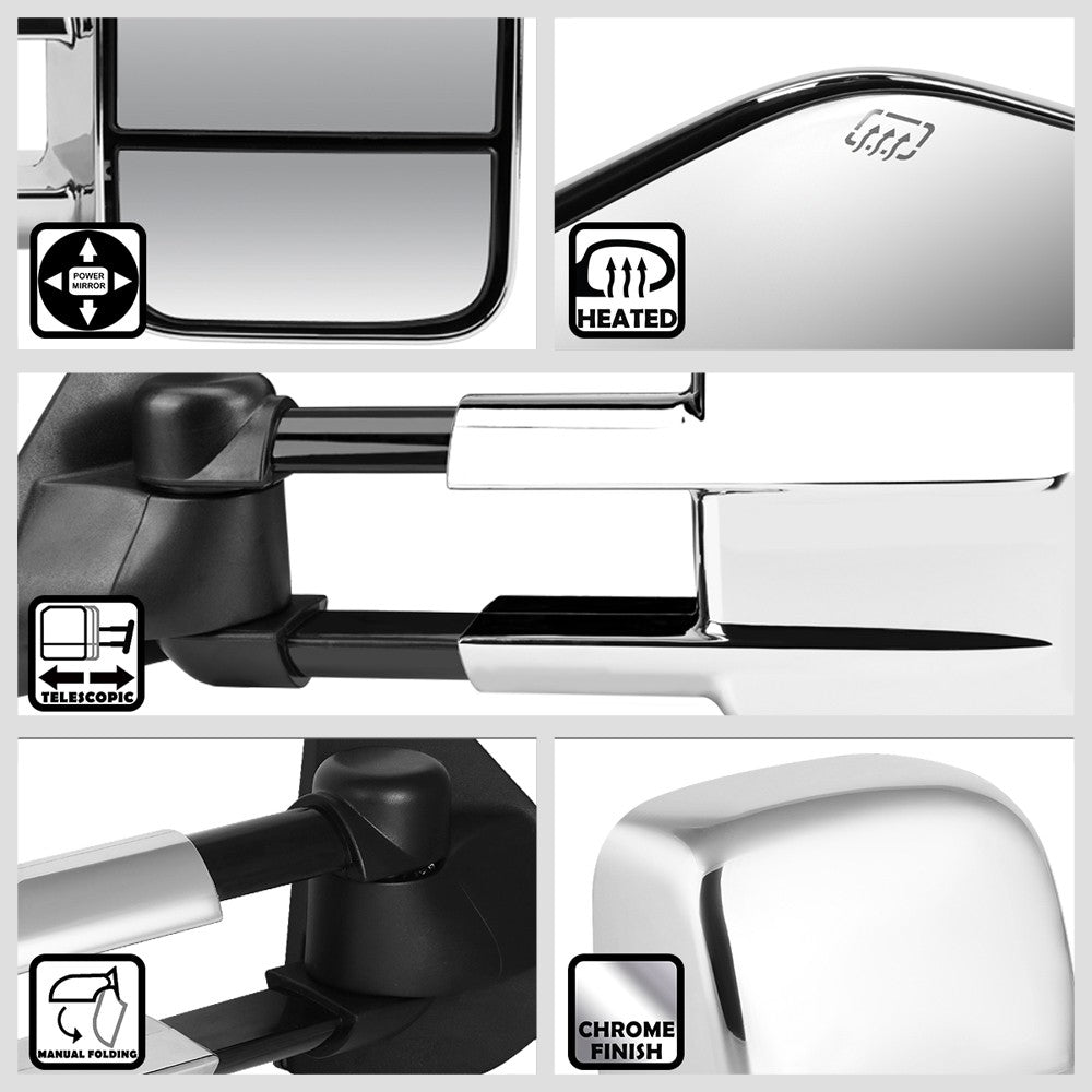 Left/Right Chrome Towing Side Mirror Powered W/Heated for 15-18 Sierra 1500