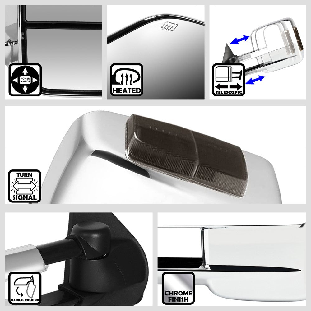 Left/Right Towing Side Mirror Powered W/Heated Turn Signal for 15-18 Sierra 1500