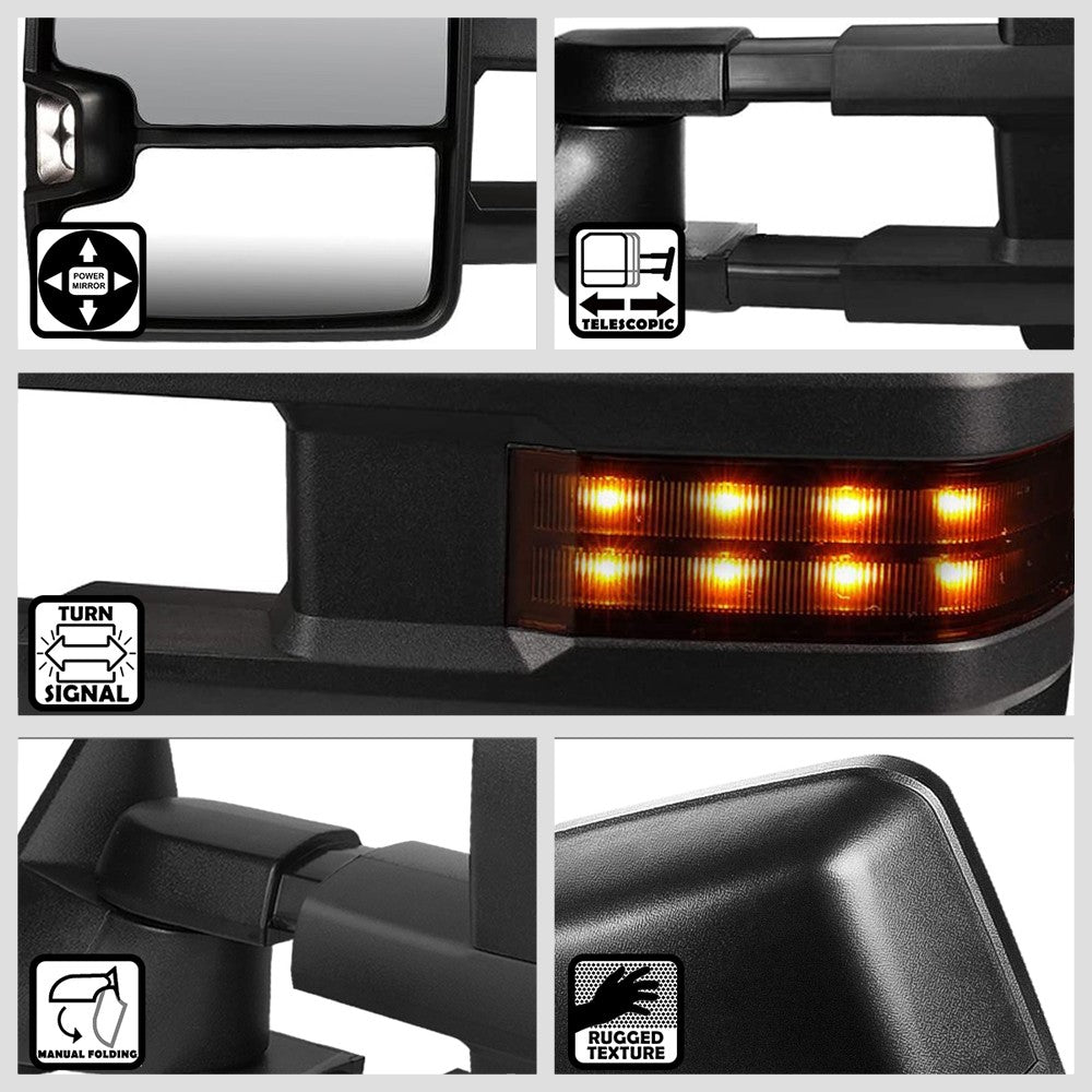 Left Black Towing Side Mirror Powered Adjustment LED Turn Signal for 97-00 Yukon