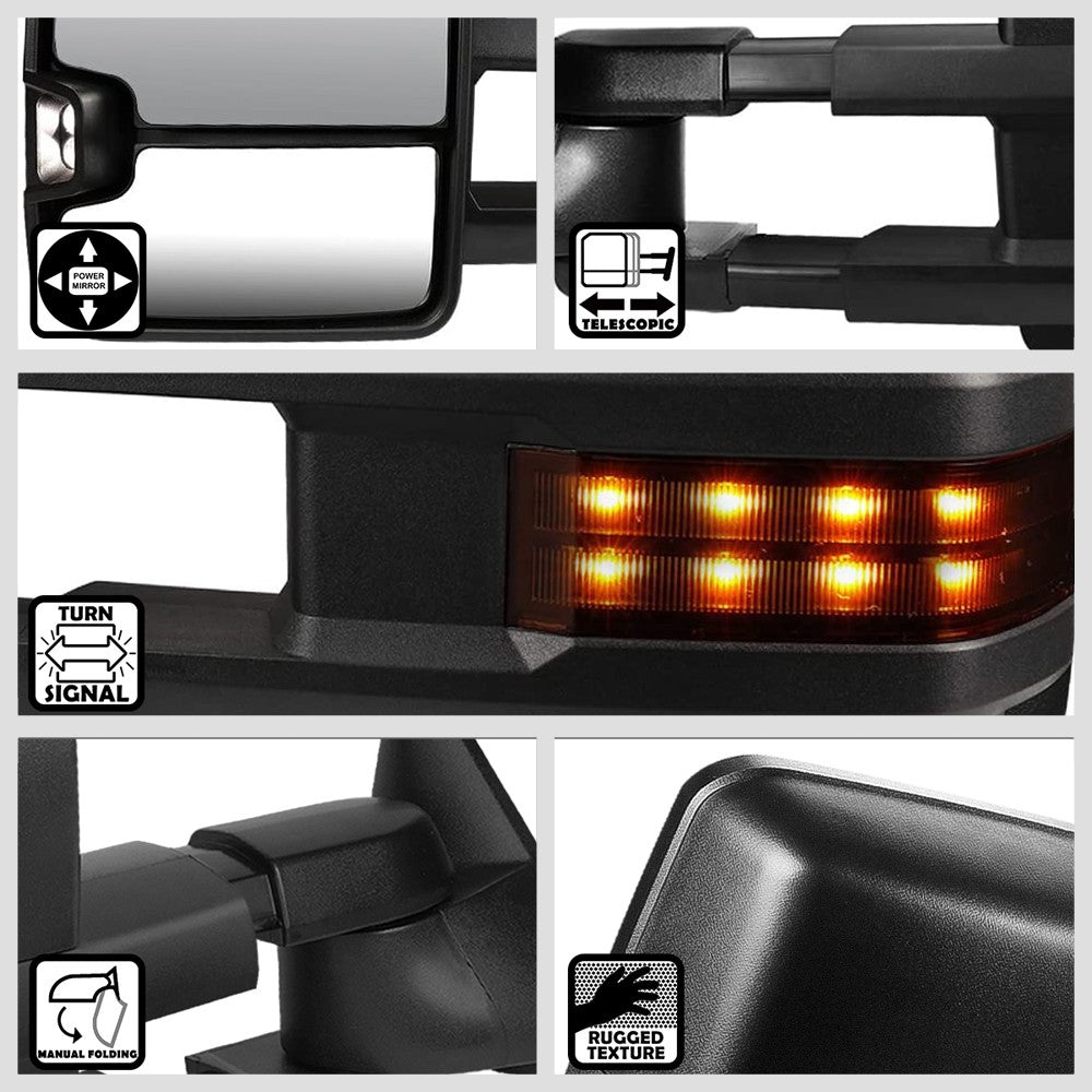 Left/Right Black Towing Side Mirror Powered LED Turn Signal for 94-98 GMC K1500