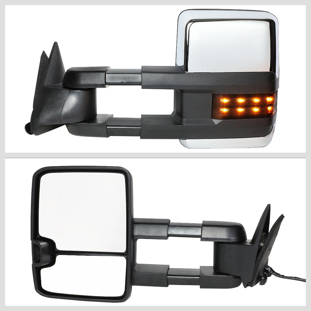 Left/Right Chrome Towing Side Mirror Powered LED Turn Signal for 97-00 Yukon