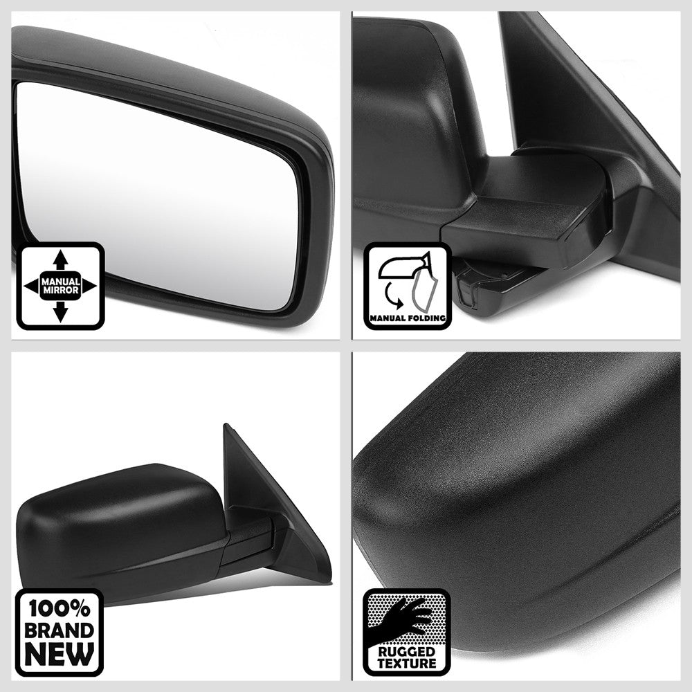 Right/Passenger Black Towing Side Mirror Manual Adjustment for 10-16 Ram 3500
