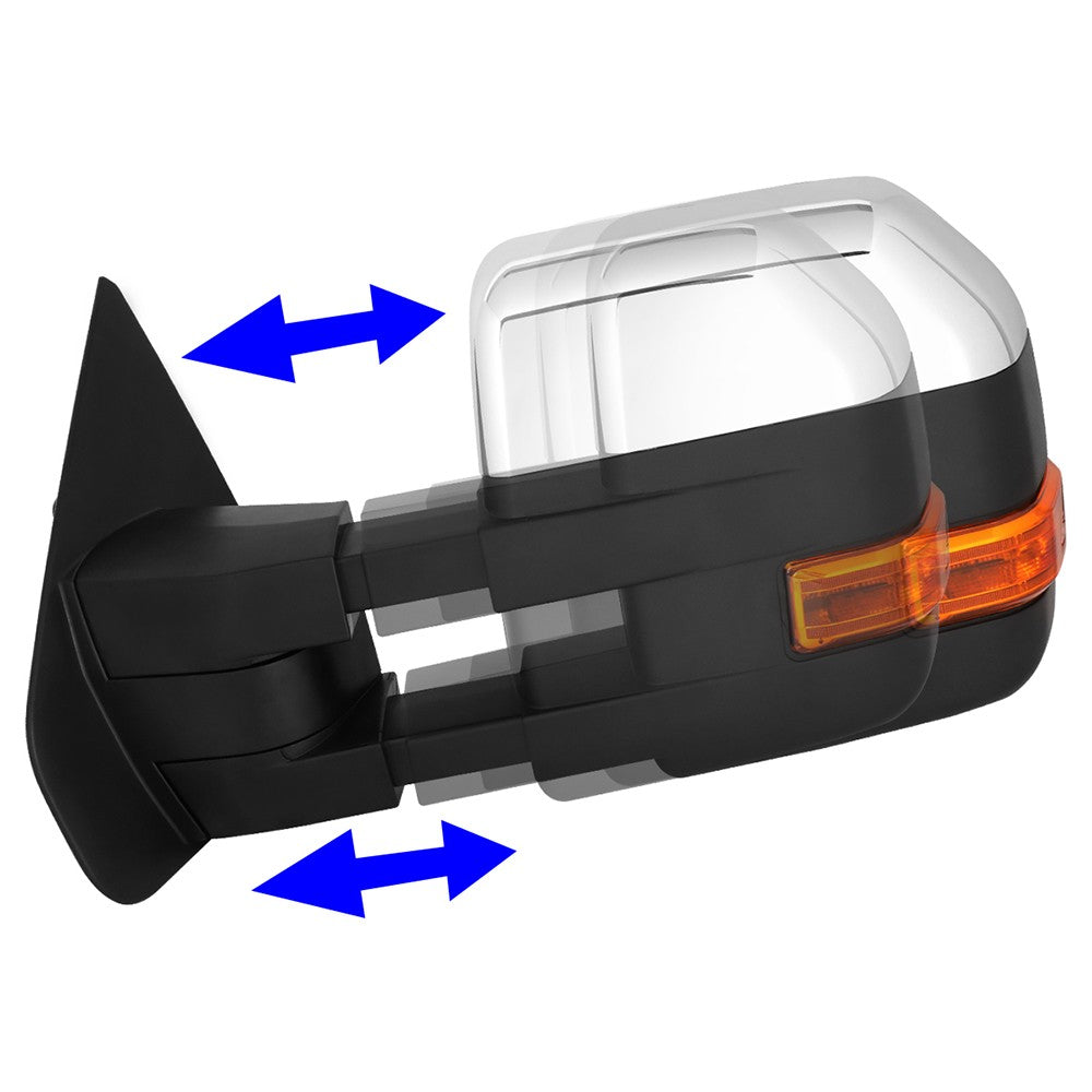 Left/Right Chrome Towing Side Mirror Manual LED Turn Signal for 04-14 F-150