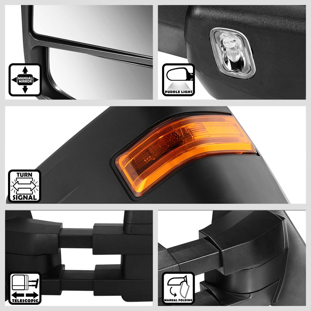 Left/Right Chrome Towing Side Mirror Manual LED Turn Signal for 04-14 F-150