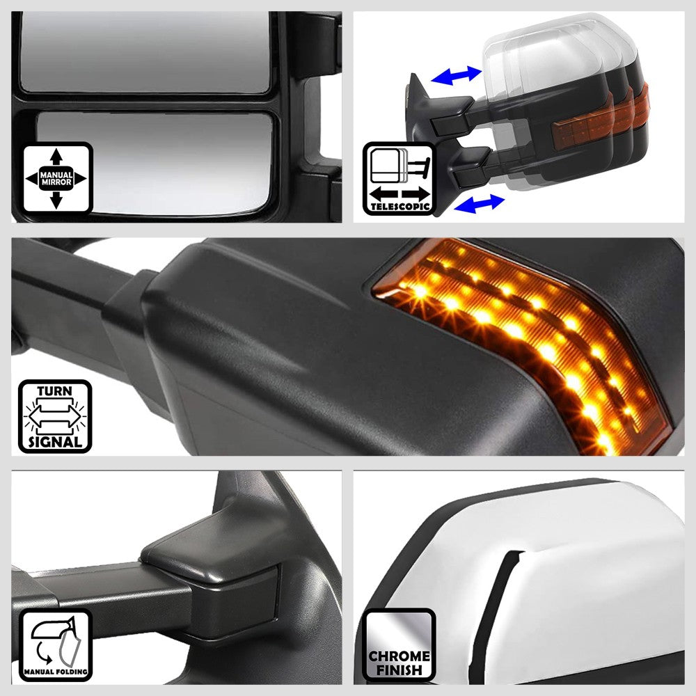 Left/Right Chrome Towing Side Mirror Manual+ LED Turn Signal for 08-16 F-550 SD